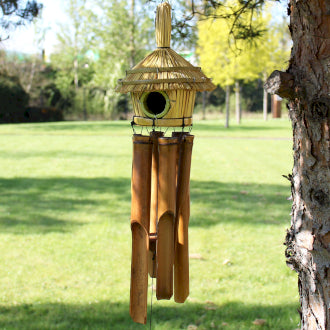 Round Seagrass Garden Bird Box with WInd Chimes - Small or Large Available