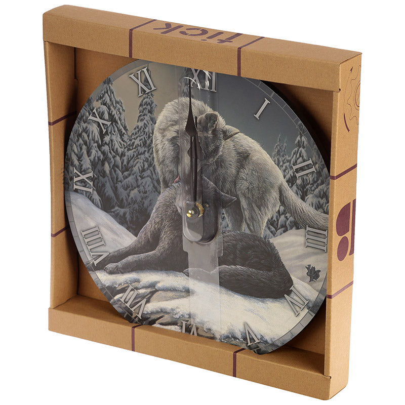 'Snow Kisses' Wooden Wall Clock - A Lisa Parker Wolf Design