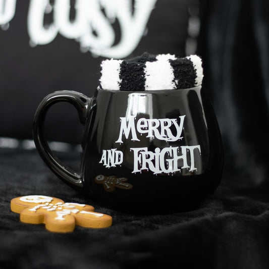 'Merry and Fright' Gothic Christmas Mug and Socks Gift Set