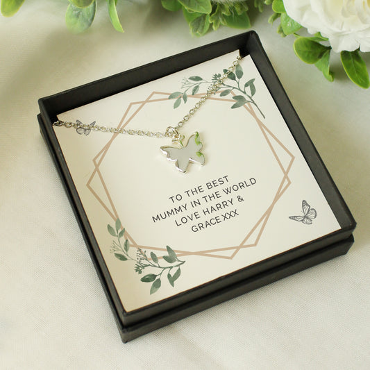 Personalised Botanical Sentiment Card & Butterfly Necklace - Any Occasion