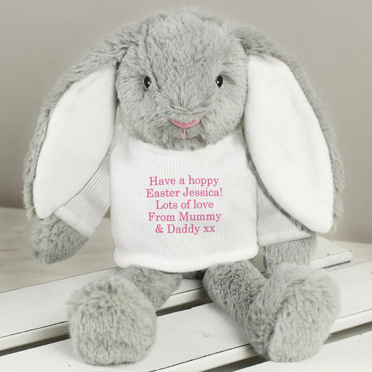 Personalised Message Soft Toy Bunny Rabbit (Pink or Blue Embroidery) - New Design