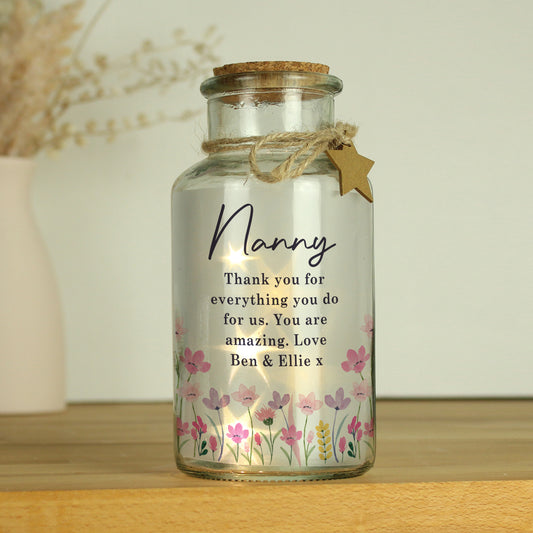Personalised Floral LED Decorative Light Up Jar
