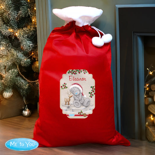 Updated Design: Personalised 'Me to You' Reindeer Pom Pom Christmas Sack