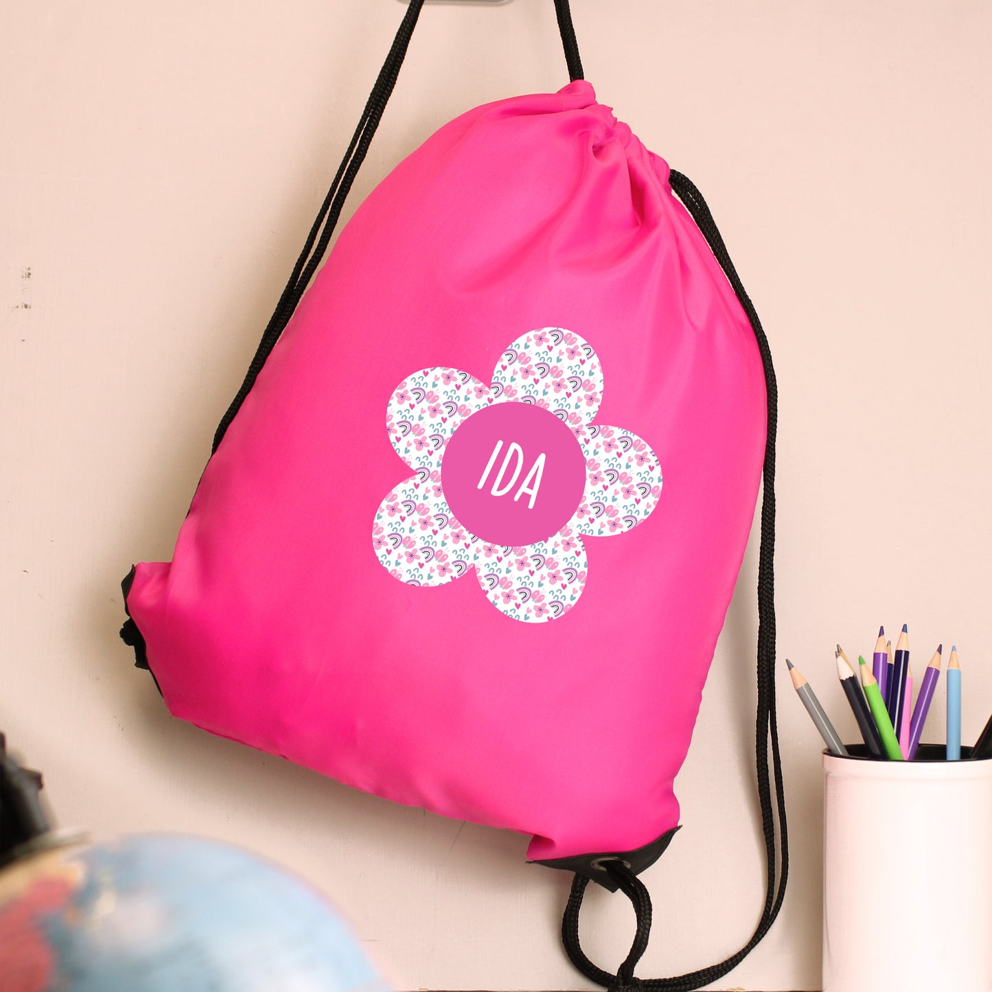 Personalised Flower Swimming, Gym or Kit Bag - Pink