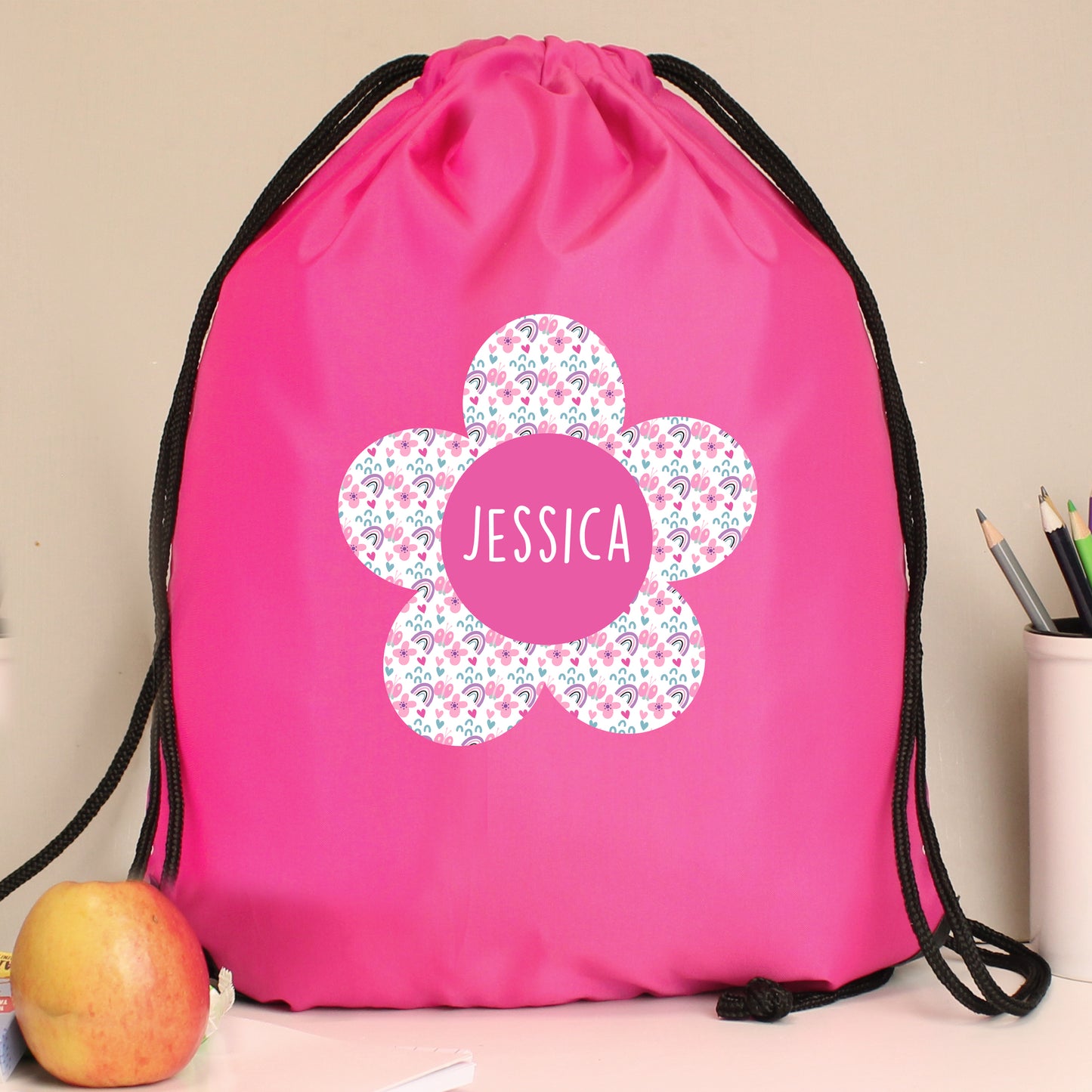 Personalised Flower Swimming, Gym or Kit Bag - Pink