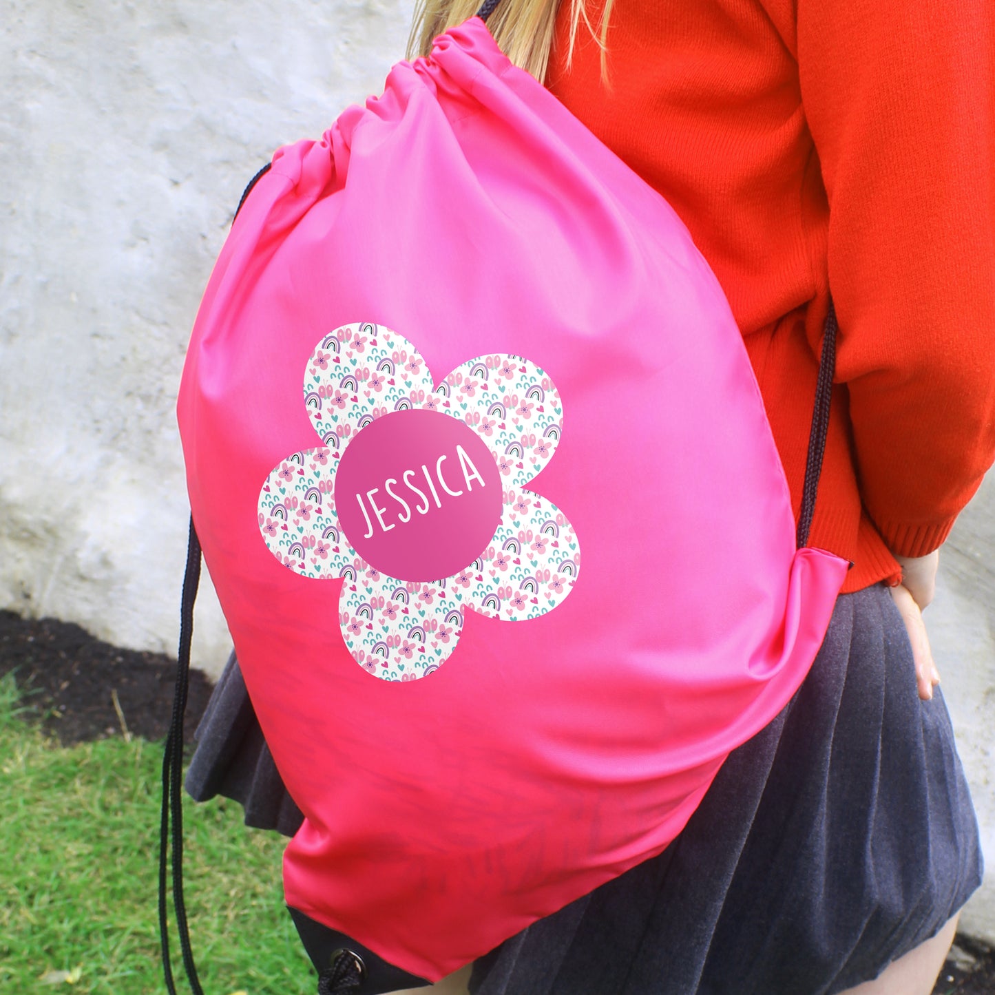 Personalised Flower Swimming, Gym or Kit Bag - Pink