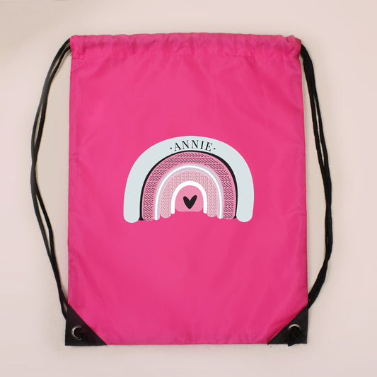 Personalised Rainbow Swimming, Gym or Kit Bag - Pink