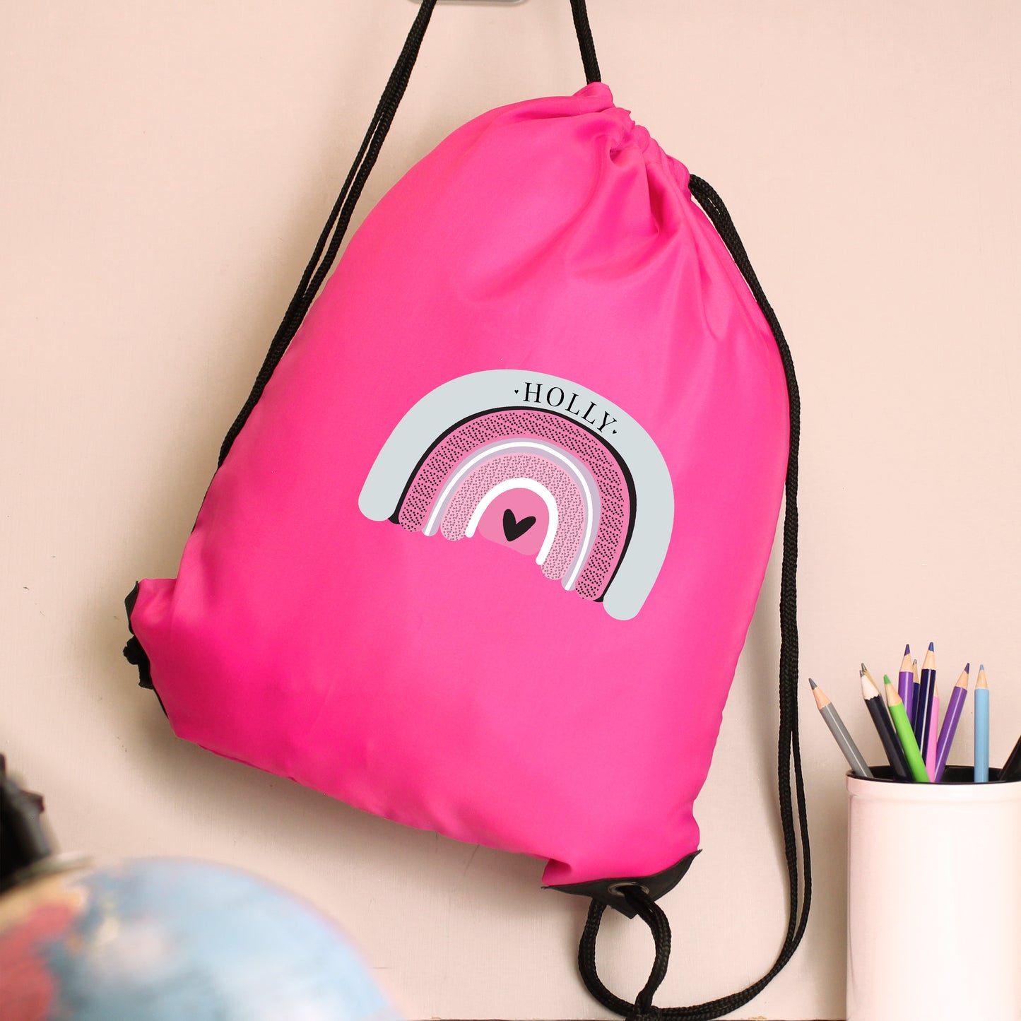 Personalised Rainbow Swimming, Gym or Kit Bag - Pink