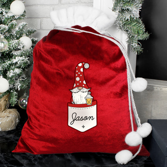 Personalised Pocket Gonk Family Red Christmas Sack - Male/Dad Design