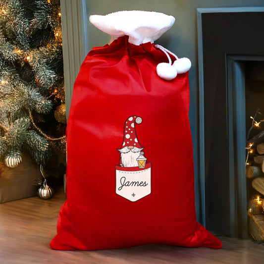 Updated Design: Personalised Pocket Gonk Male Pom Pom Christmas Sack