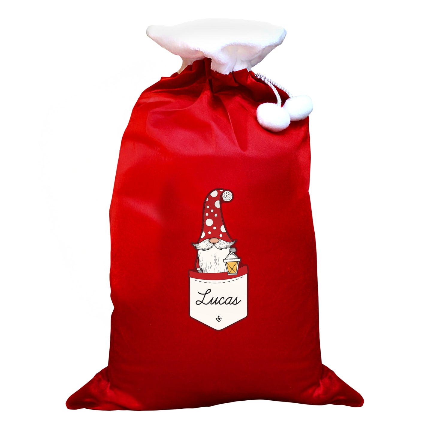 Updated Design: Personalised Pocket Gonk Male Pom Pom Christmas Sack