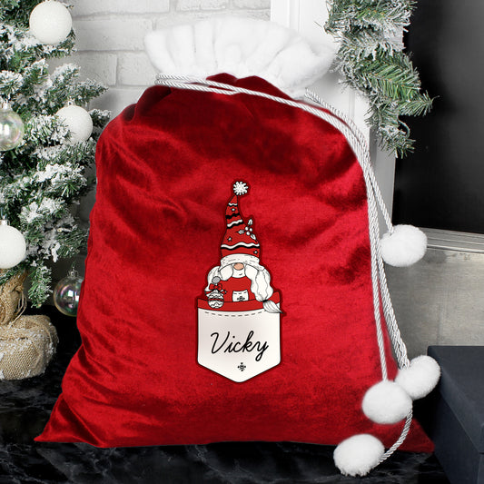Personalised Pocket Gonk Family Red Christmas Sack - Female/Mum Design