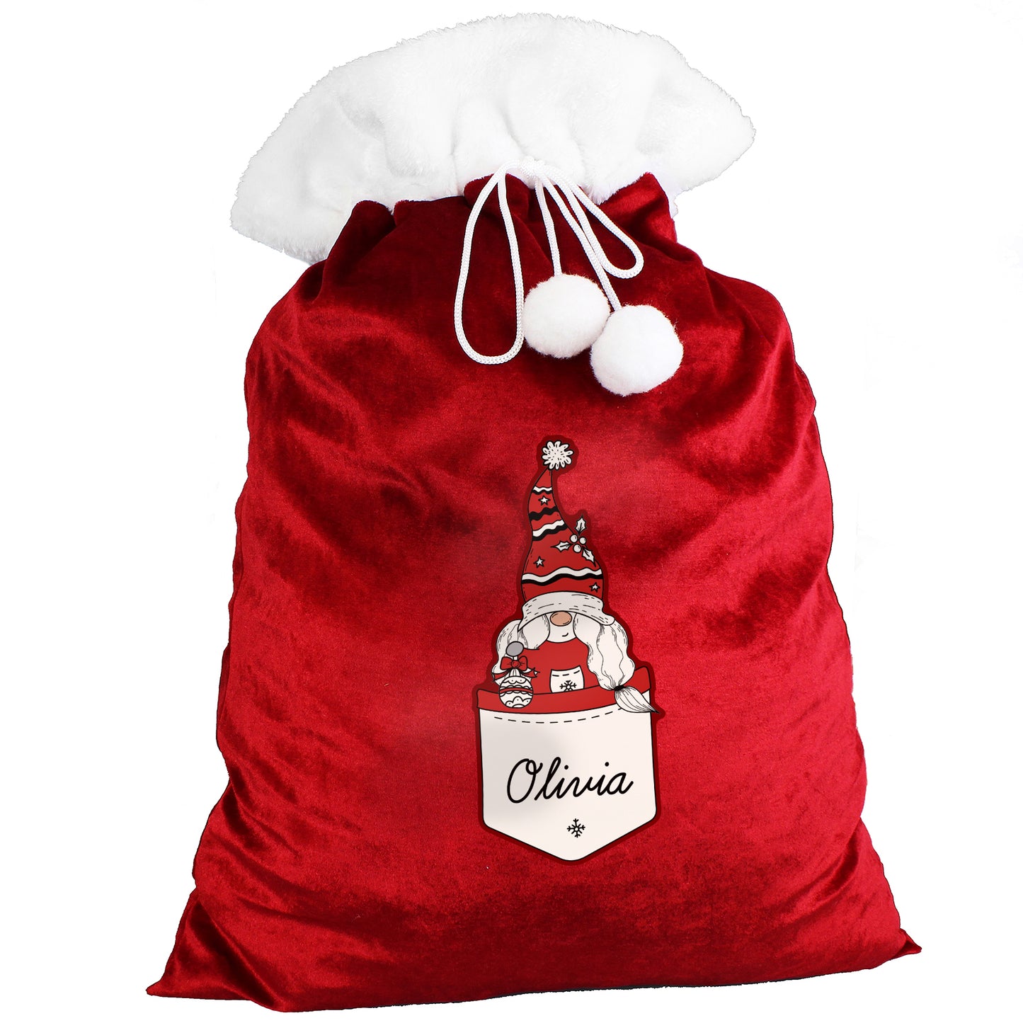 Personalised Pocket Gonk Family Red Christmas Sack - Female/Mum Design