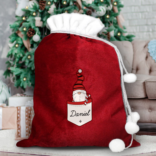 Personalised Pocket Gonk Family Red Christmas Sack - Boy Design