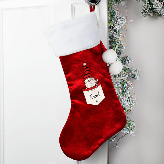Personalised Pocket Gonk Family Red Christmas Stocking - Boy Design