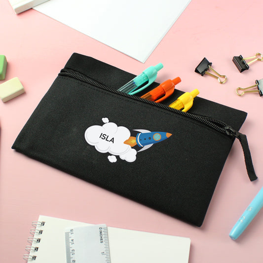 Personalised Black Rocket Pencil Case - Design Update 2024
