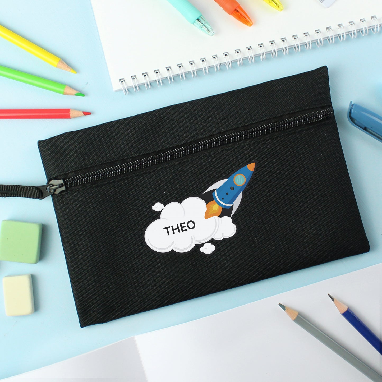 Personalised Black Rocket Pencil Case - Design Update 2024