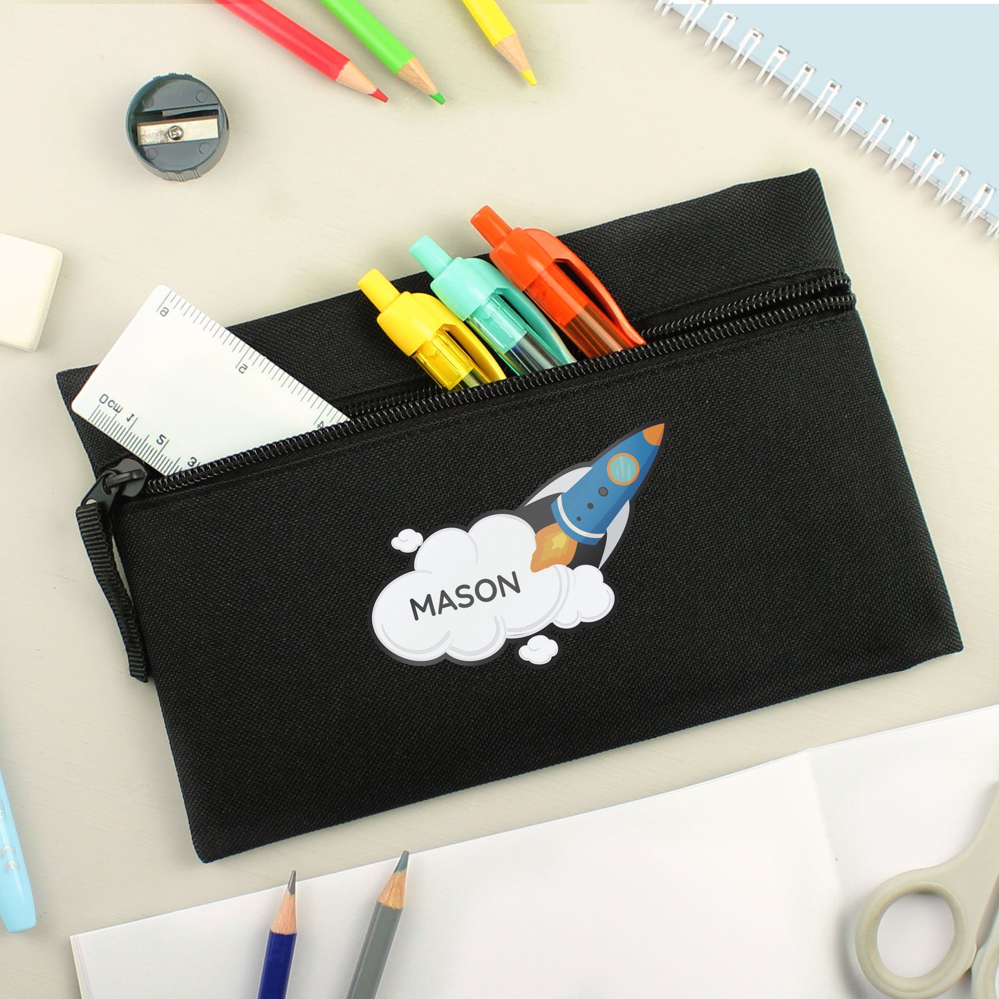 Personalised Black Rocket Pencil Case - Design Update 2024