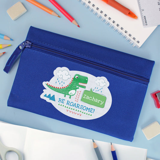 Updated Design: Personalised 'Be Roarsome' Blue Dinosaur Pencil Case