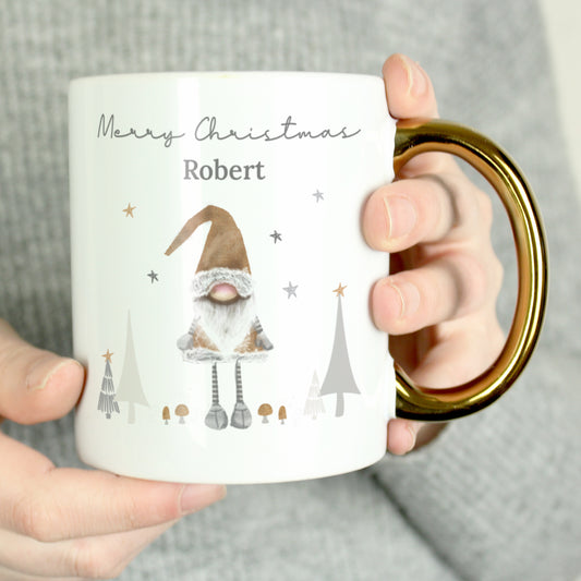 Personalised Christmas Gonk Mug with Gold Handle
