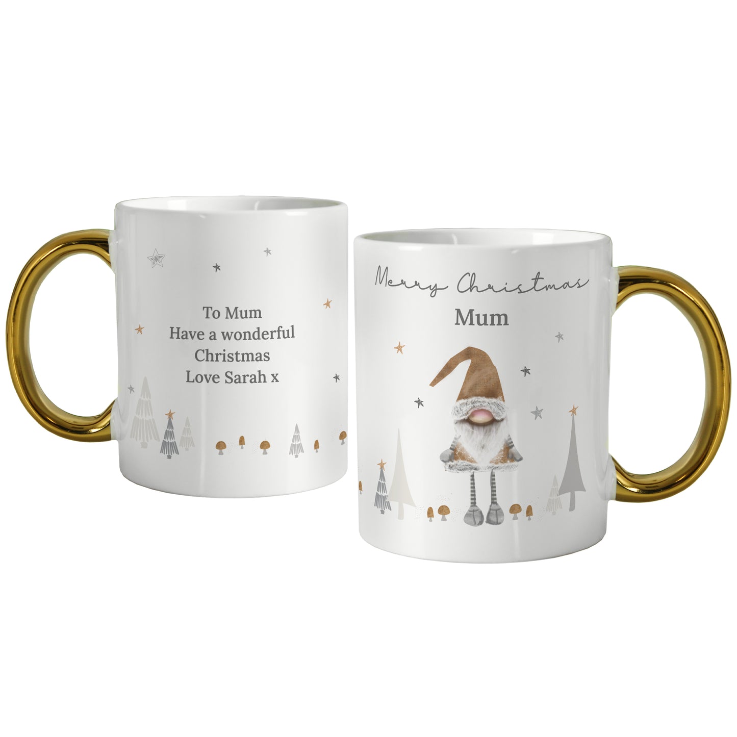 Personalised Christmas Gonk Mug with Gold Handle