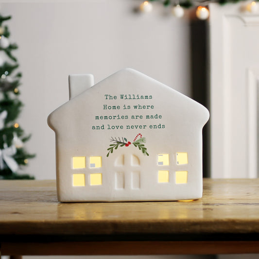 Personalised Holly Design Christmas LED House - Any Message