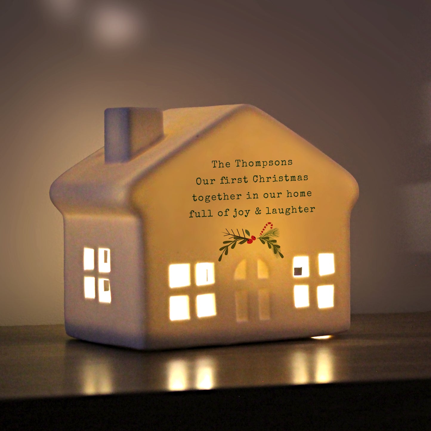 Personalised Holly Design Christmas LED House - Any Message