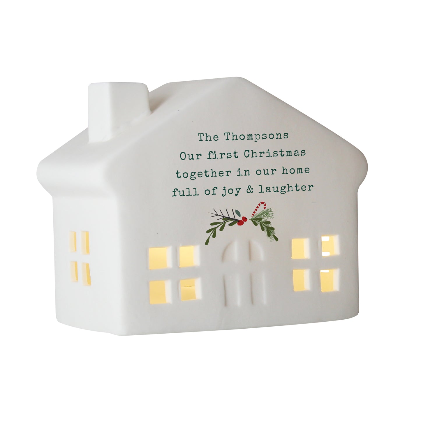 Personalised Holly Design Christmas LED House - Any Message