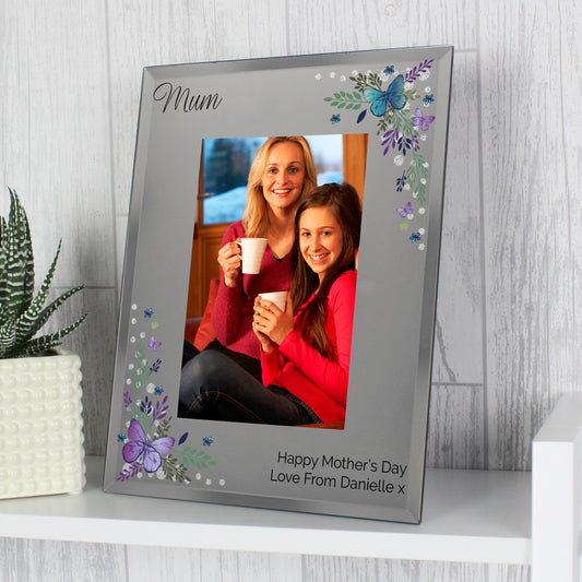 Personalised Butterfly Diamante Glass Photo Frame (Size:4x6) - Any Occasion