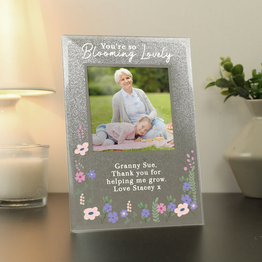 Personalised 'You're so Blooming Lovely' 4x4 Glitter Photo Frame (Any Occasion)