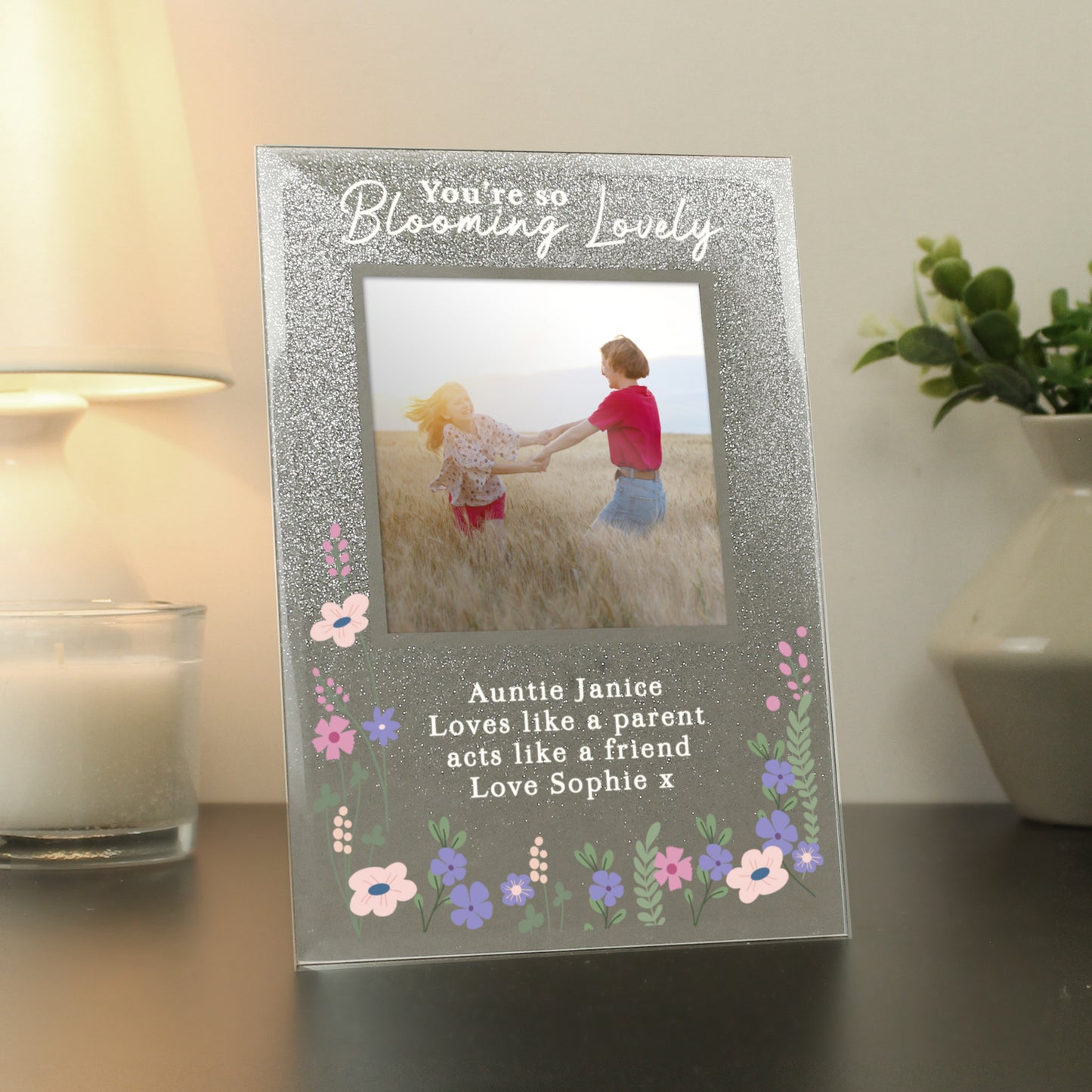 Personalised 'You're so Blooming Lovely' 4x4 Glitter Photo Frame (Any Occasion)