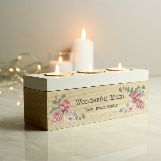 Personalised Floral Watercolour Triple Tea Light Box