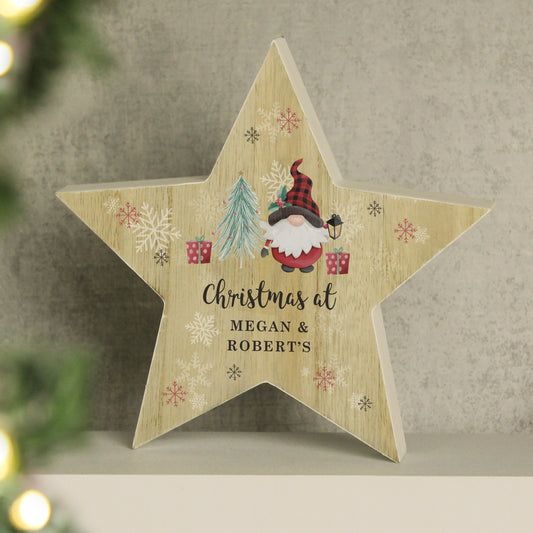 Personalised Christmas Gonk Wooden Star Ornament