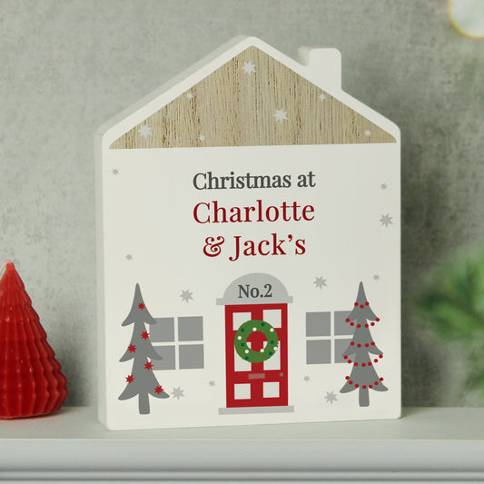 Personalised Christmas House Wooden Ornament