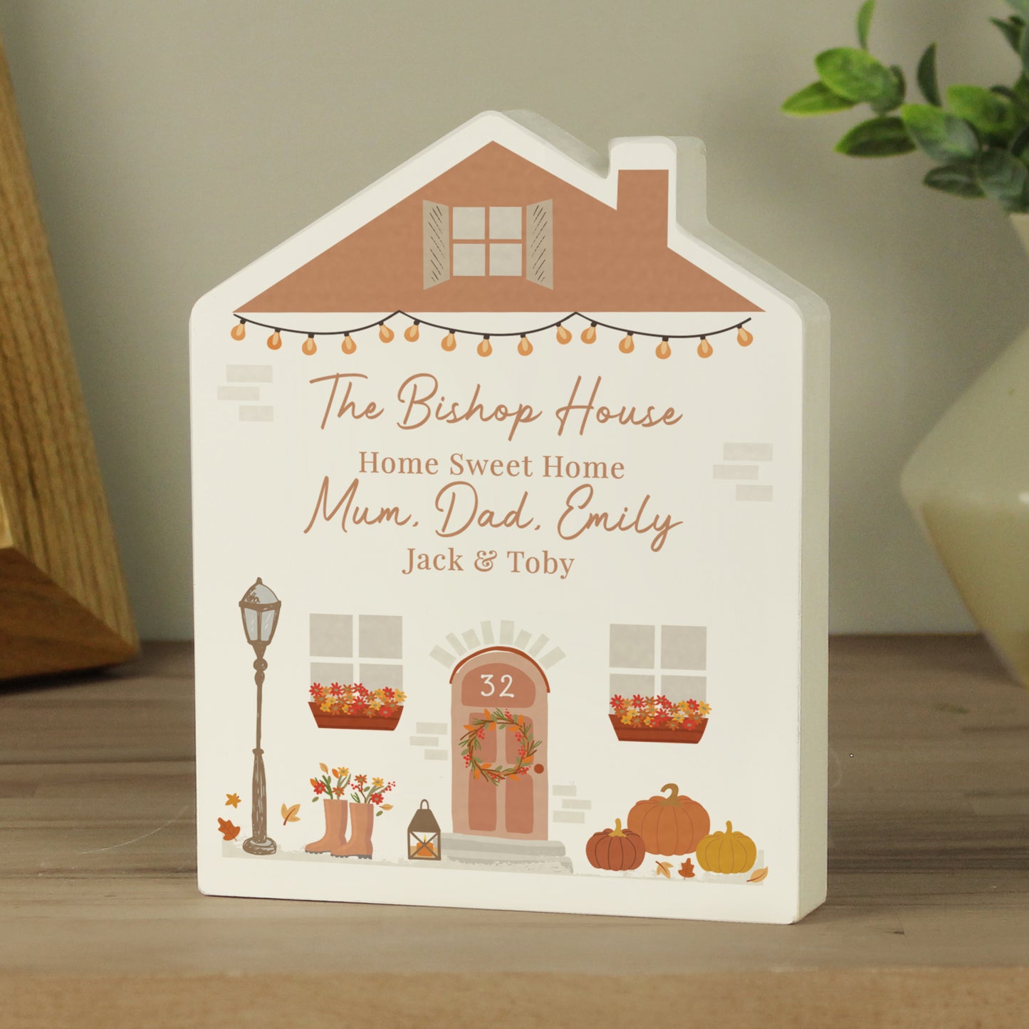 Personalised Autumnal House Wooden Ornament