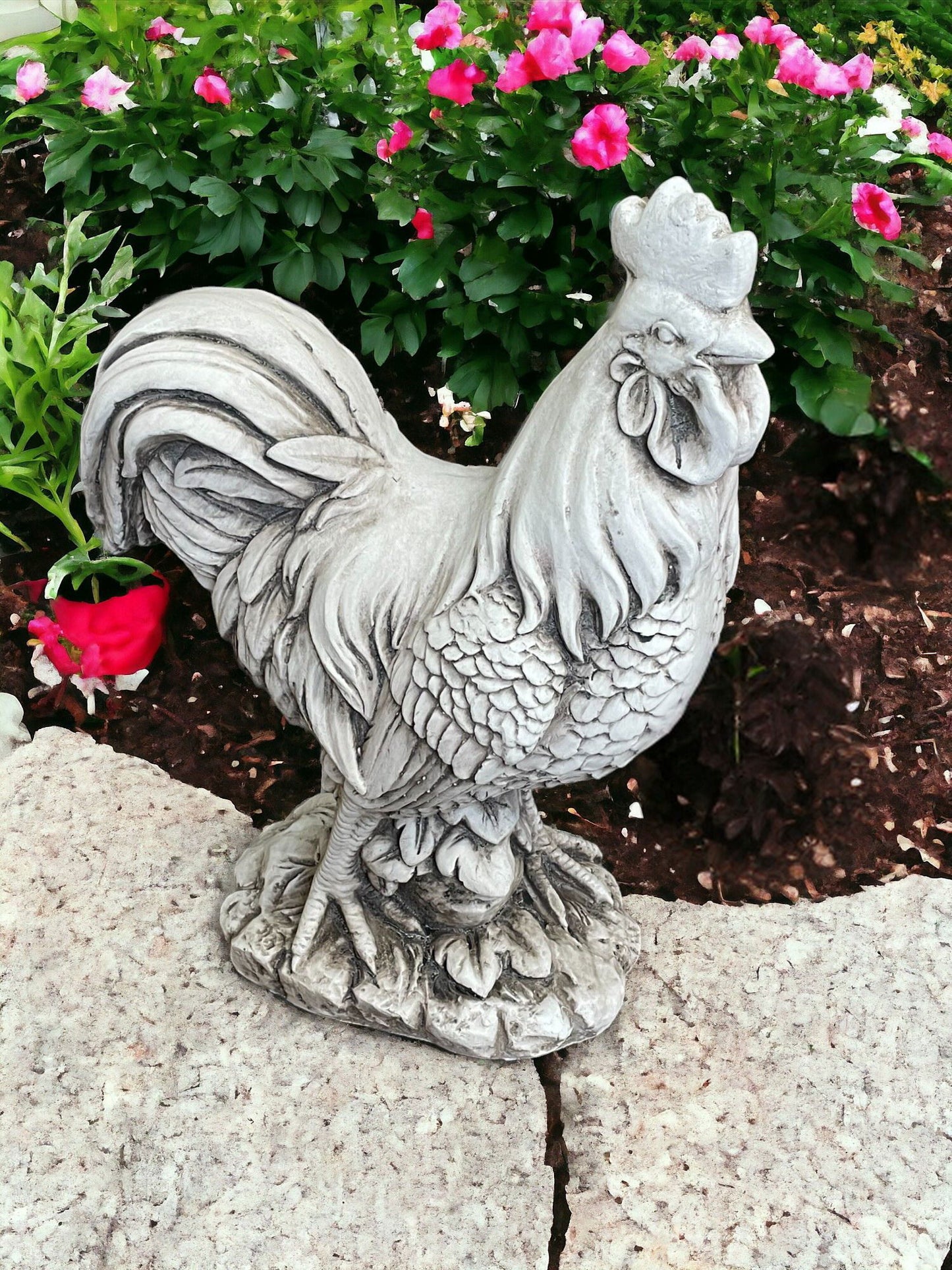 Stone Effect White Cockerel Statue - UK Only