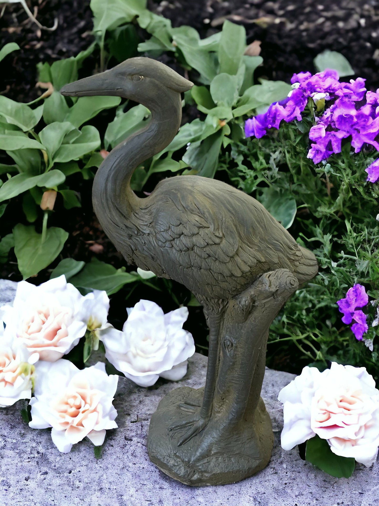 Stone Effect Grey Heron Statue - UK Only