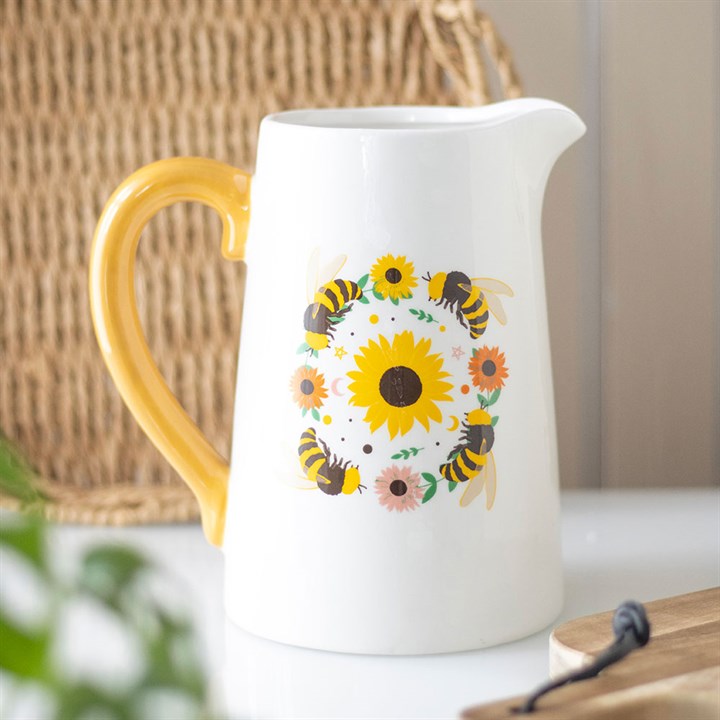 Summer Bee and Sunflower Ceramic Flower Jug (Vase)
