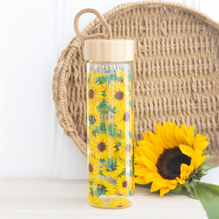 Sunflower Print Glass Water Bottle - Due Back mid November 2025