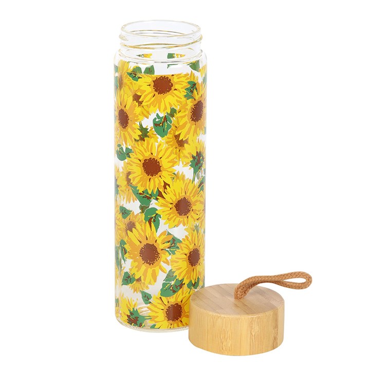 Sunflower Print Glass Water Bottle - Due Back mid November 2025