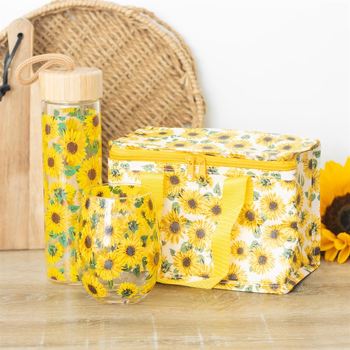 Sunflower Print Glass Water Bottle - Due Back mid November 2025
