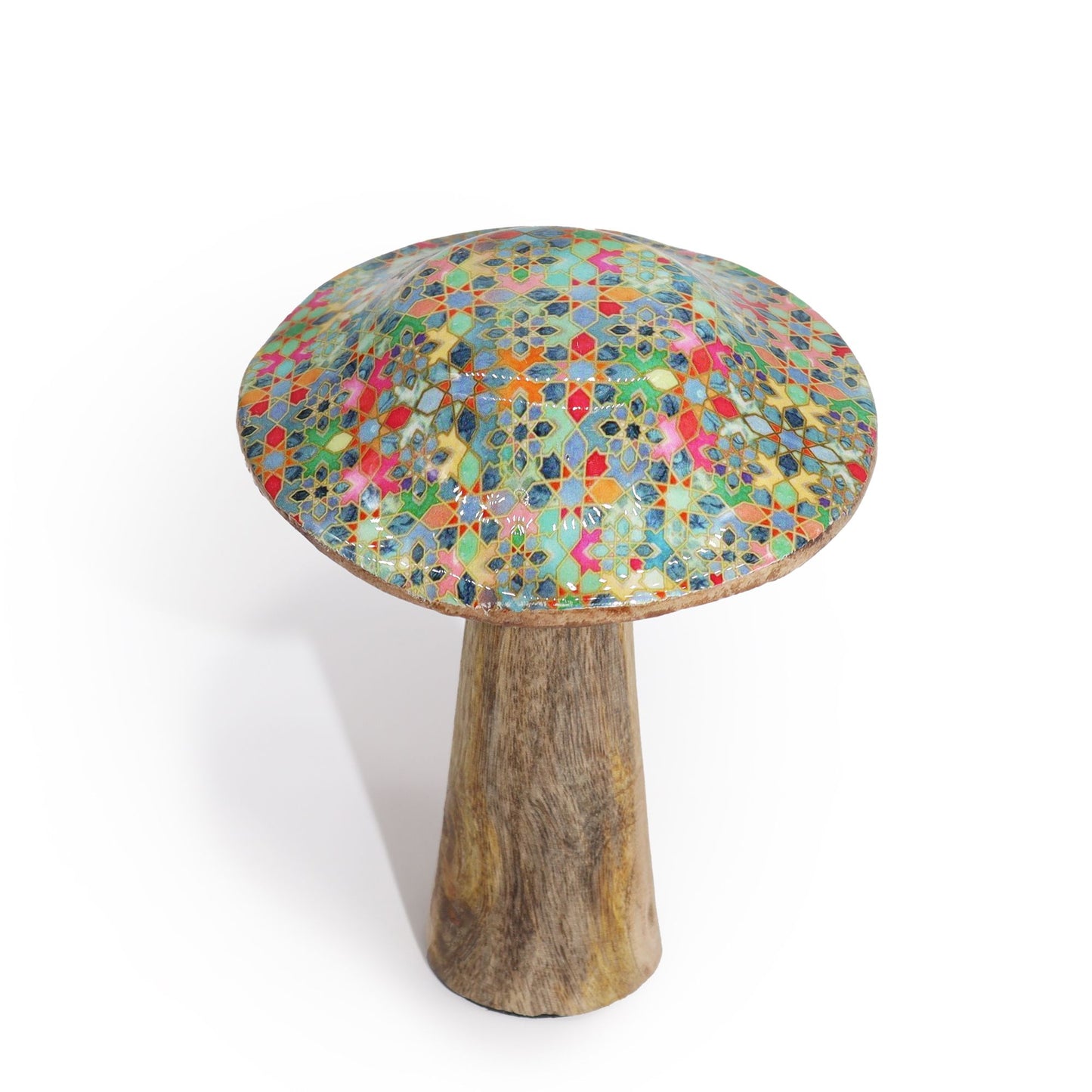 Small Wooden Enamelled Mushroom Decoration - Mediterranean Tile Pattern