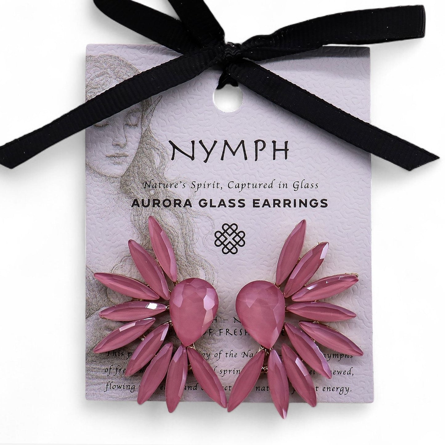 Nymoh Aurora: Vintage Glass Angel Wings Earrings - Soft Pink