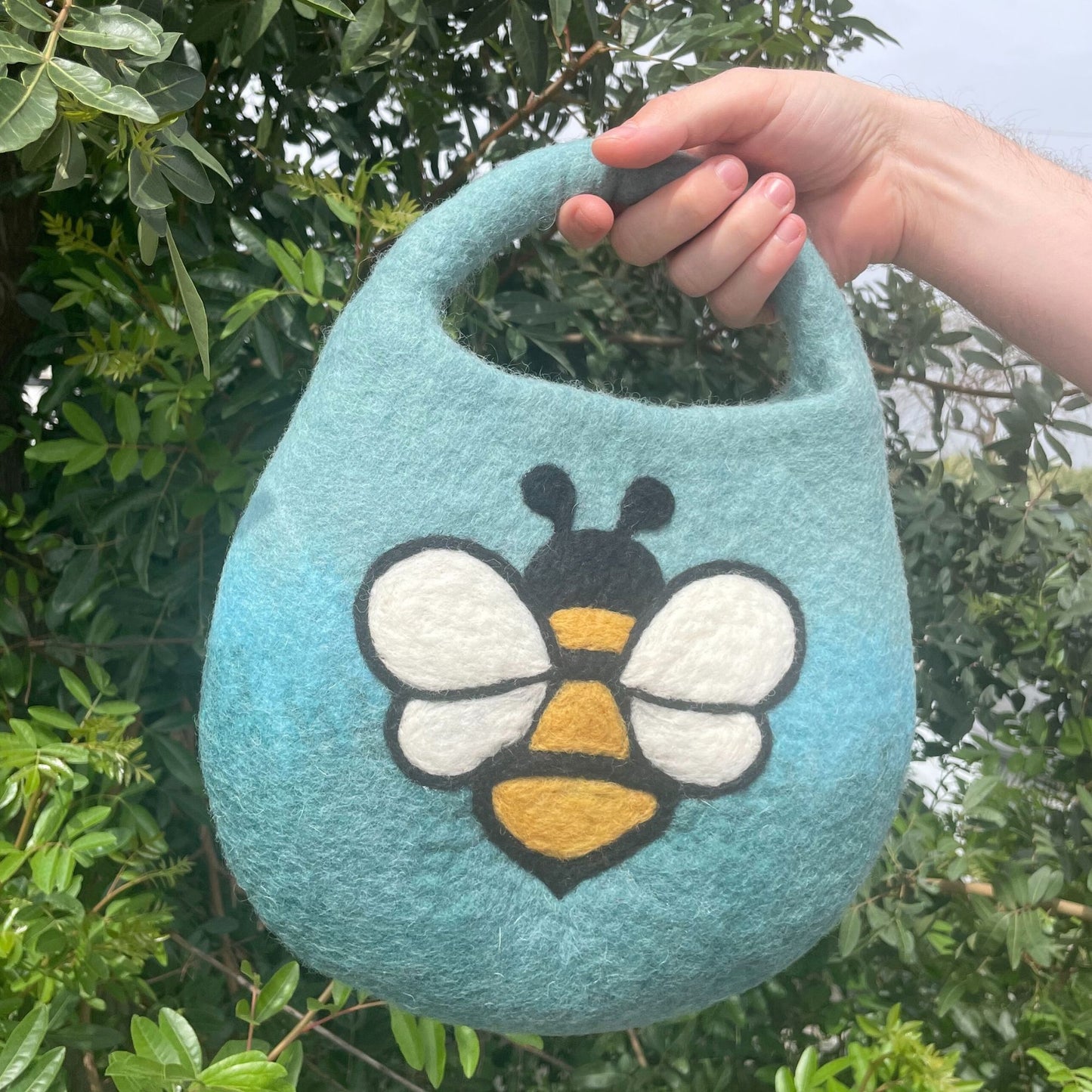 Water Felted Pale Blue Bee Bag