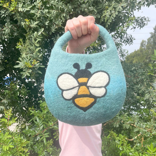 Water Felted Pale Blue Bee Bag