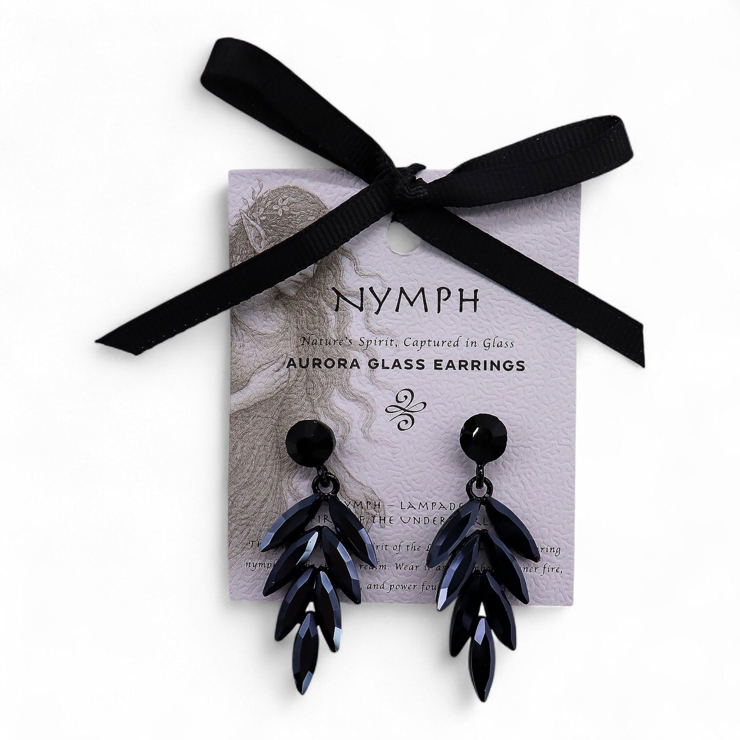 Nymph Aurora: Vintage Glass Long Drop Earrings - Jet Black