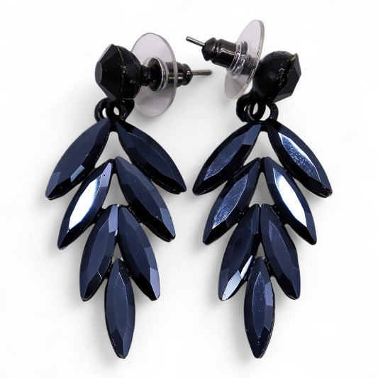 Nymph Aurora: Vintage Glass Long Drop Earrings - Jet Black