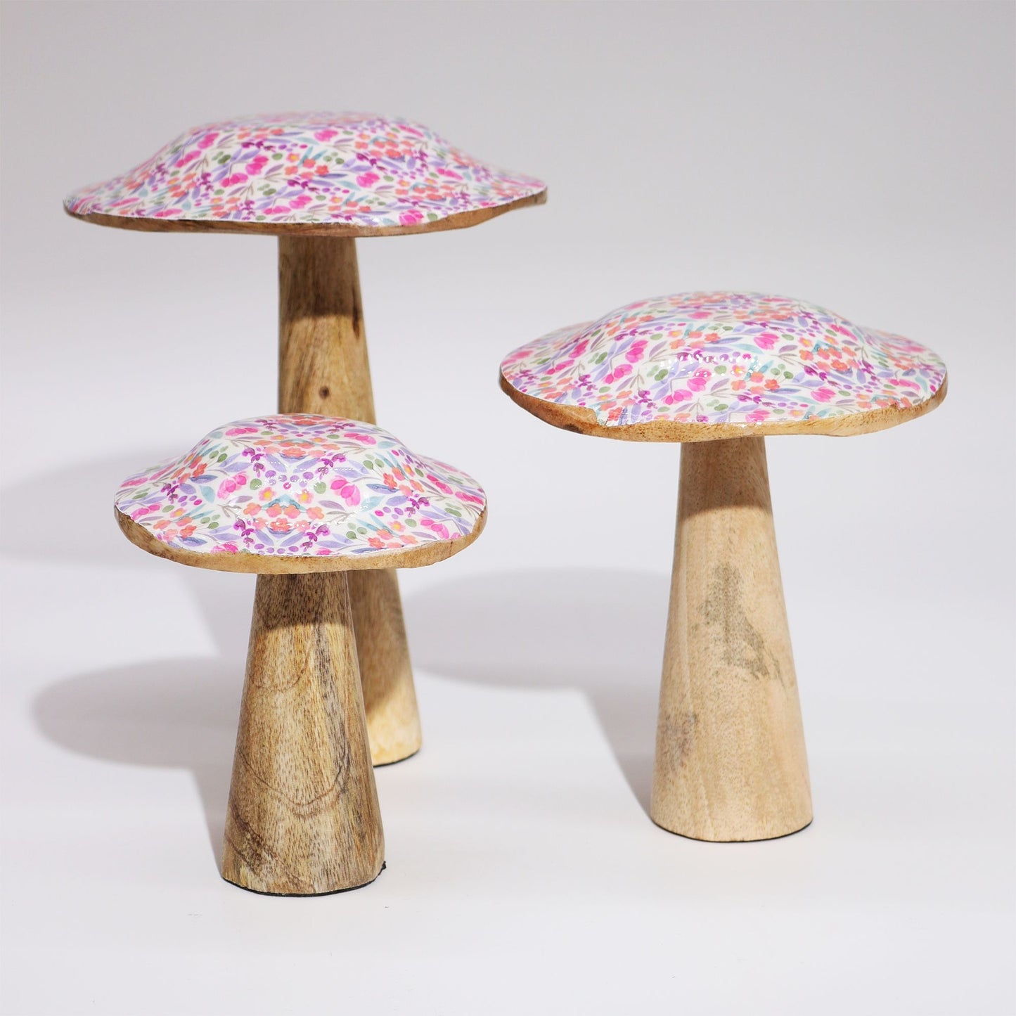 Large Wooden Enamelled Mushroom Decoration- Pretty Floral