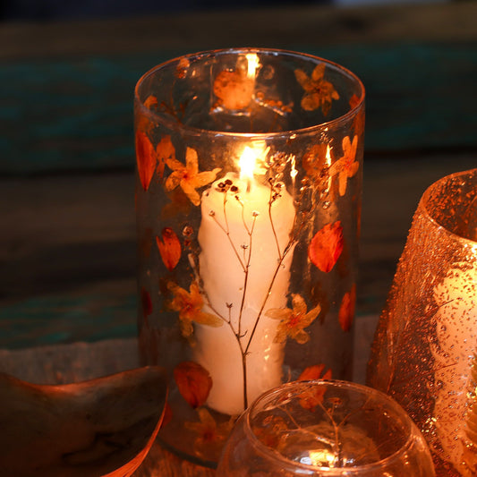 Natural Floral Glass - Tall Vase and/or Candle Holder: Rose