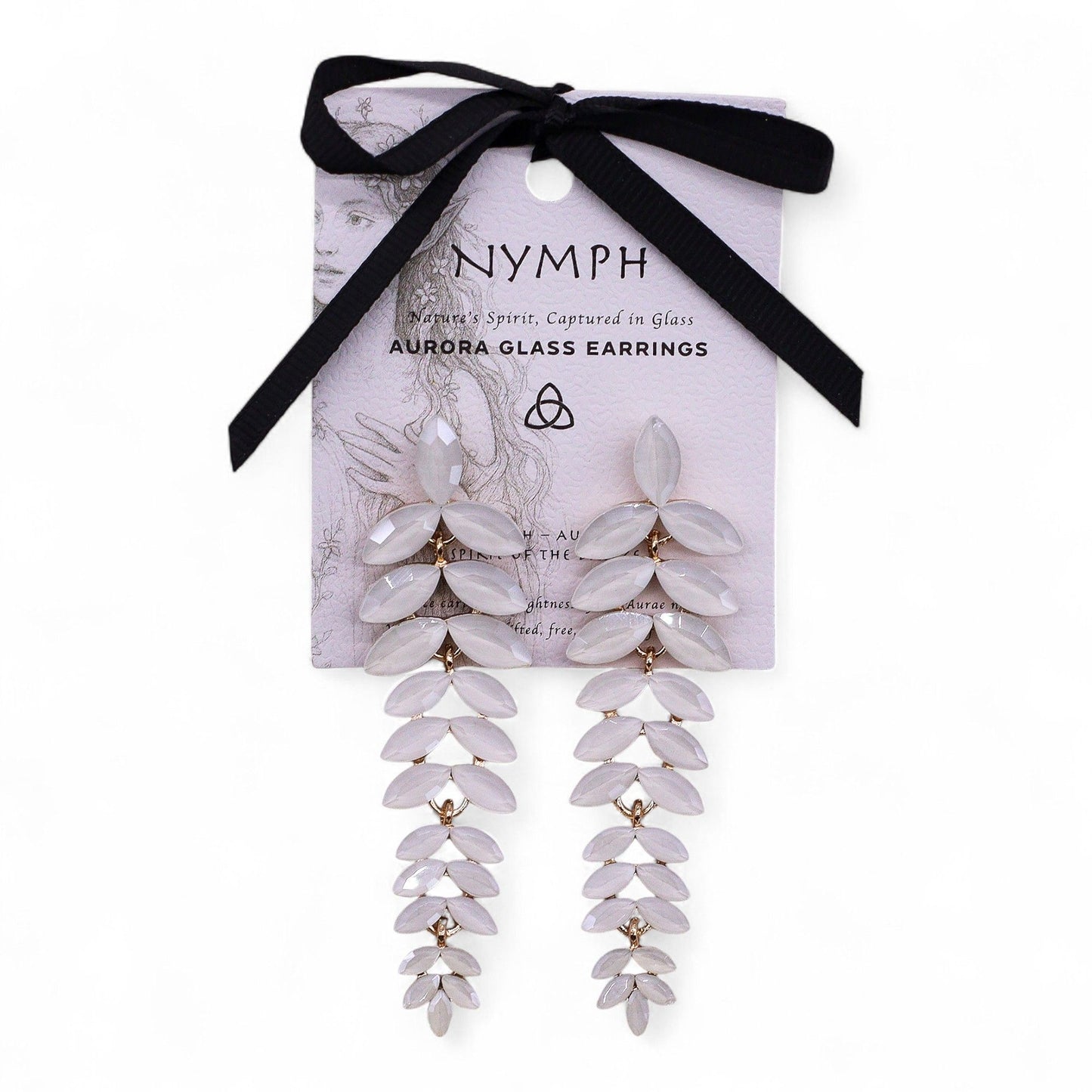 Nymph Aurora: Vintage Glass Long Drop Earrings - Pearl